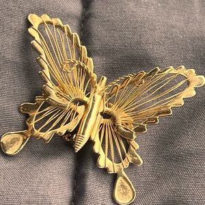 Vintage Gold Tone Butterfly Brooch Pin Mid Century Modern MCM